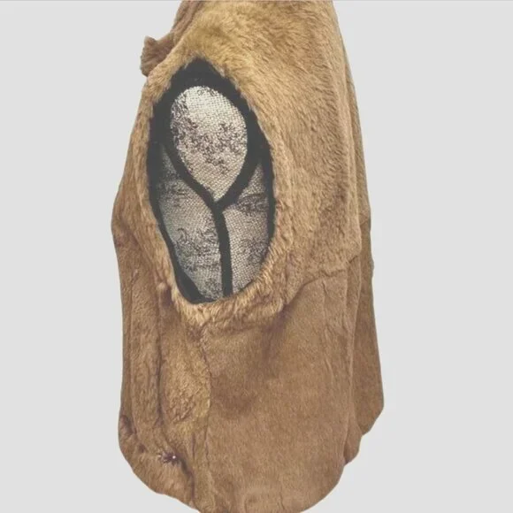 VTG SPI 25 Natural Lapin Rabbit Fur Vest L Double Zip Boho Cottagecore Layering